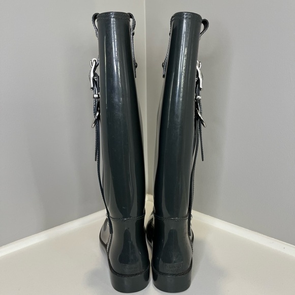 Coach Tasha Shiney Finish GraphiteTall Rubber Rain Boots - Picture 7 of 11